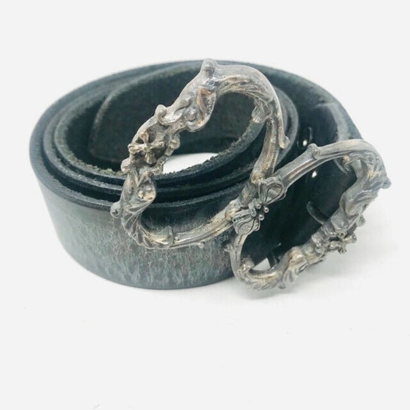 Soffer Ari Black Leather Silver Buckle Daggar Belt